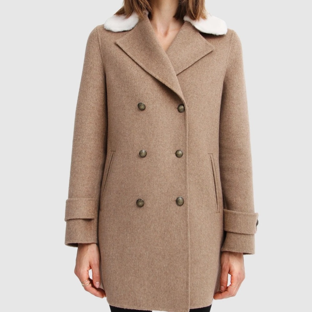 Belle & Bloom BELLE AND BLOOM Liberty Faux Shearling Collar Wool Blend Coat, L